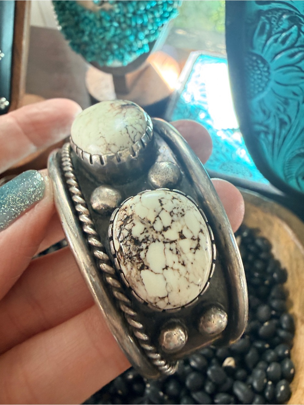 Native made white buffalo / wild horse Cuff Bracelet - Picture 6 of 6